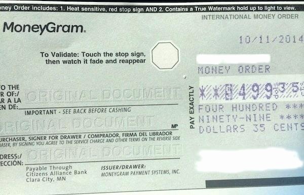 where is the serial number on a moneygram money order stub