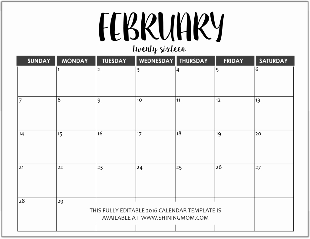 Monthly Calendar Templates Free Editable