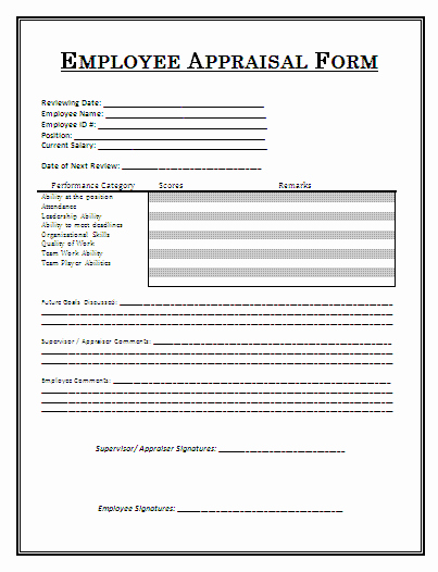 Monthly Employee Appraisal form