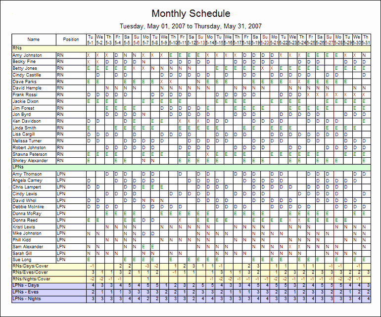 monthly employee schedule template excel 1317