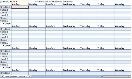 monthly meal planner template