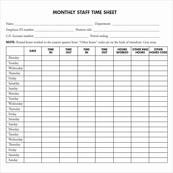 Monthly Timesheet Template 9 Free Samples Examples
