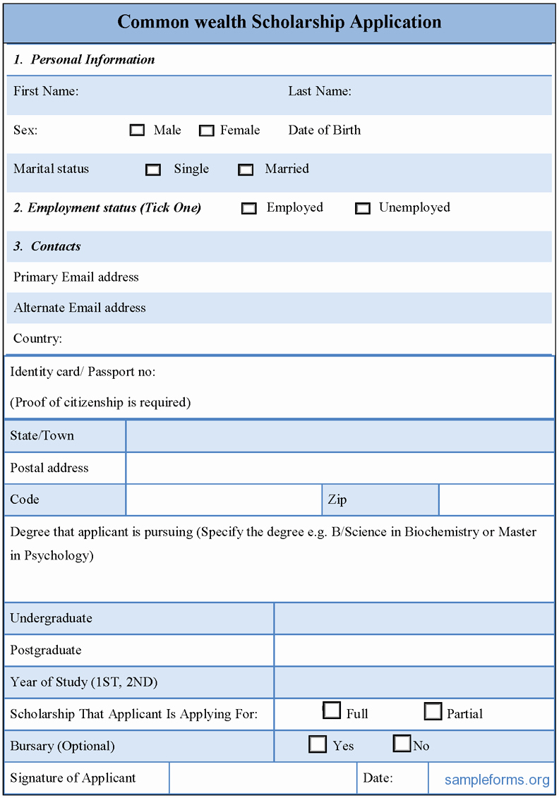 Monwealth Scholarship Application form Sample forms