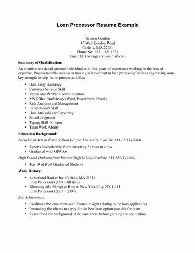 Mortgage Loan Processor Resume Example source