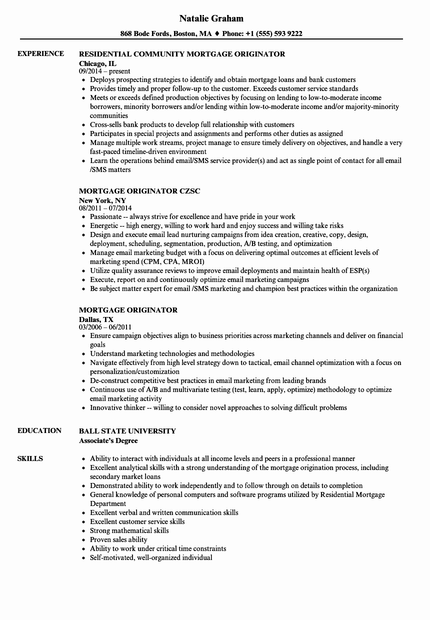 Mortgage originator Resume Samples