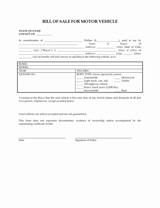 Motorcycle Bill Sale Template