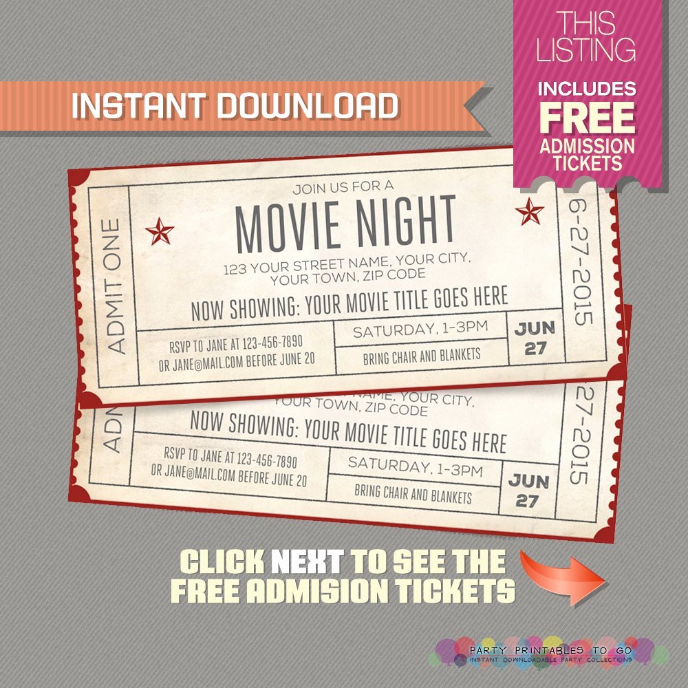 Movie Night Invitation with Free Admission Tickets Movie