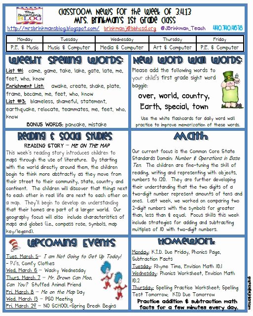 march 4 2013 classroom newsletter