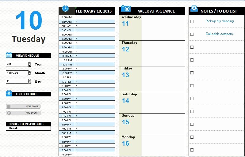 Ms Excel Daily Work Schedule Template