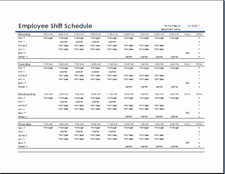 Ms Excel Employee Shift Schedule Template