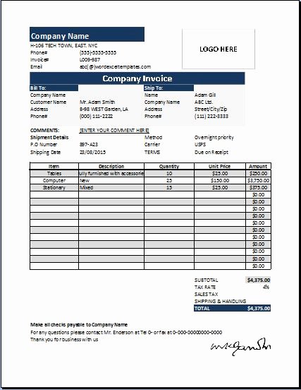 Ms Excel Pany Invoice Template