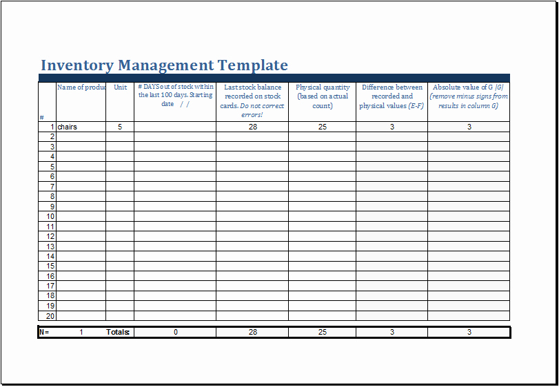 Ms Excel Printable Inventory Management Template