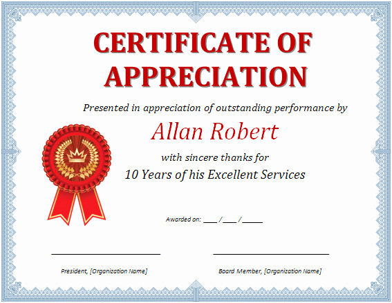 Ms Word Certificate Of Appreciation