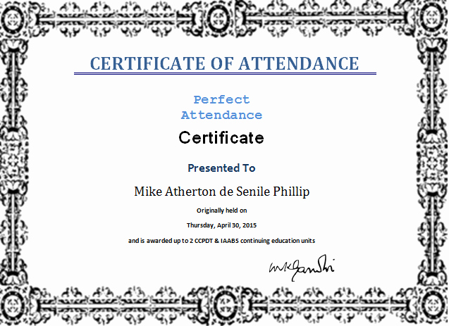 Ms Word Perfect attendance Certificate Template
