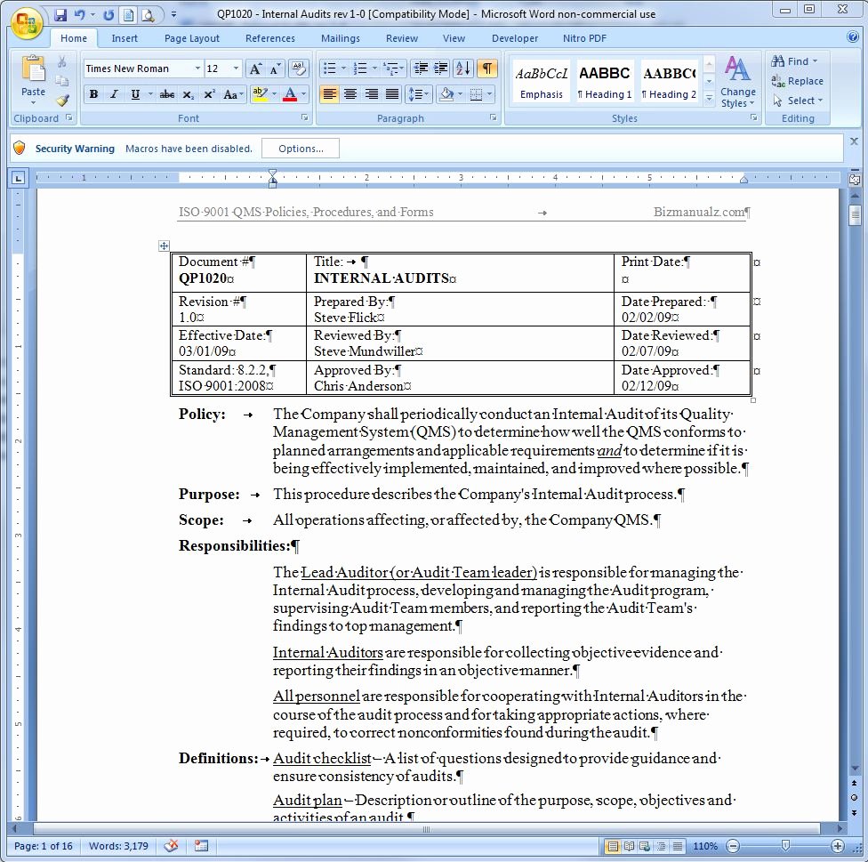 Ms Word Policy Procedure