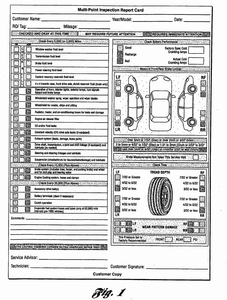 Multi Point Inspection Report Card as Re Mended by ford