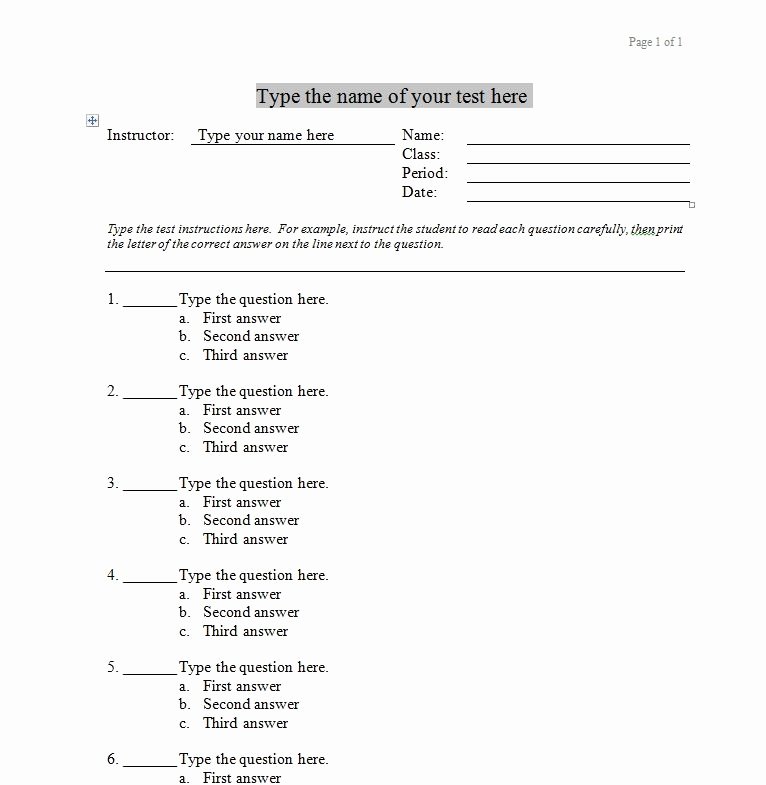 Free Multiple Choice Test Template For Word - Printable Templates