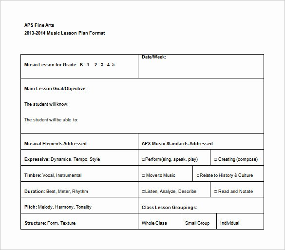 Music Lesson Plan Template 6 Free Sample Example