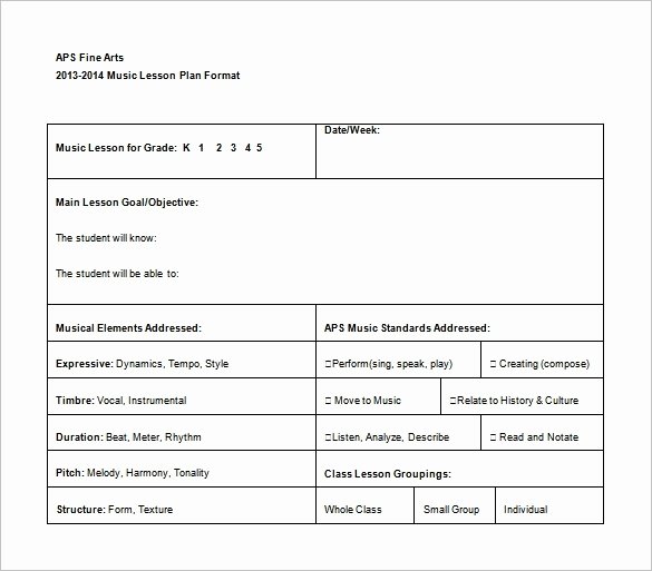 Music Lesson Plan Template – 7 Free Word Excel Pdf