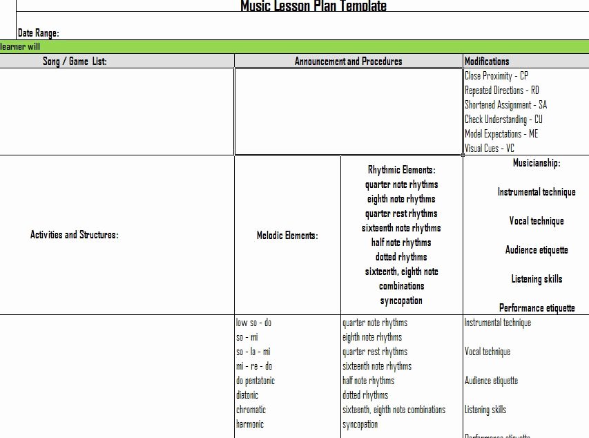 Music Lesson Plan Template Music Lesson Plans – Plan Bee