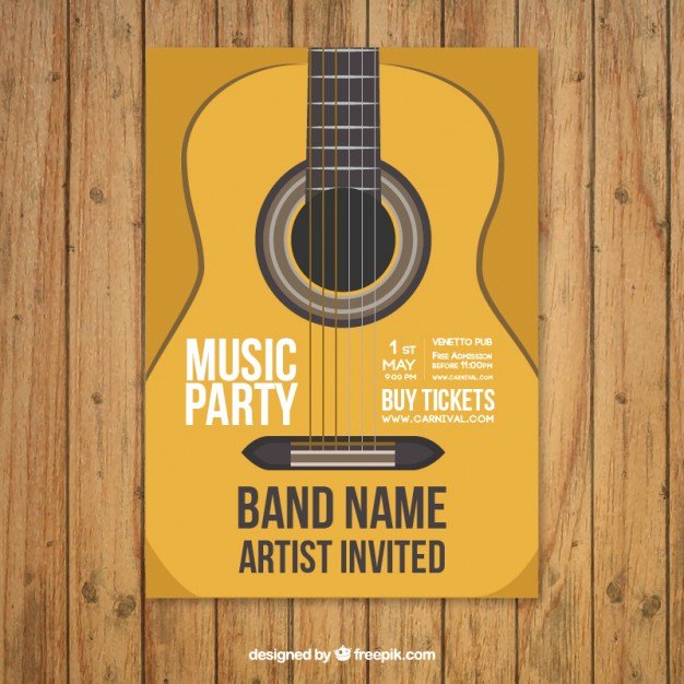 Music Party Poster Template with Guitar Vector