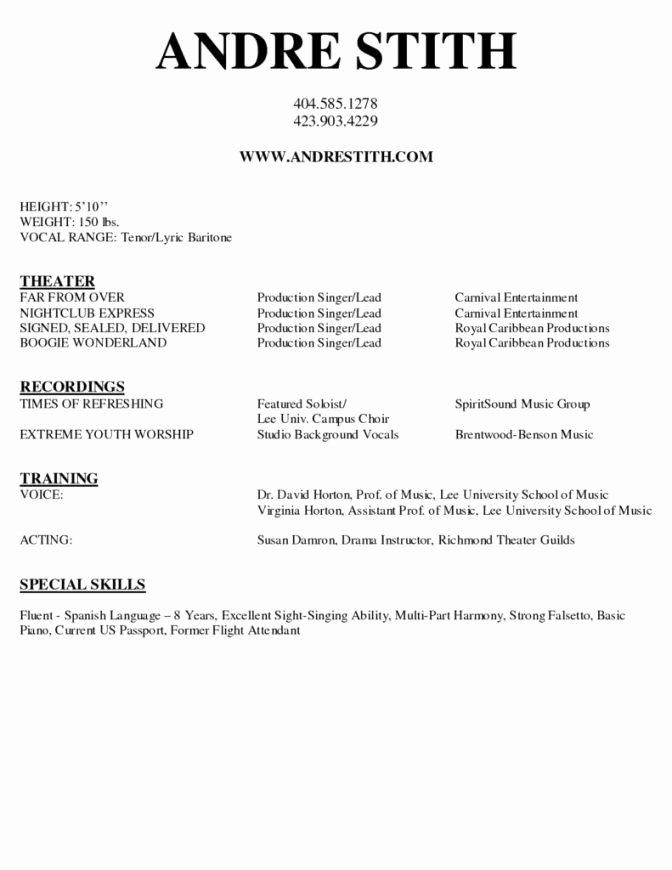 Music Resume for College Best Resume Collection