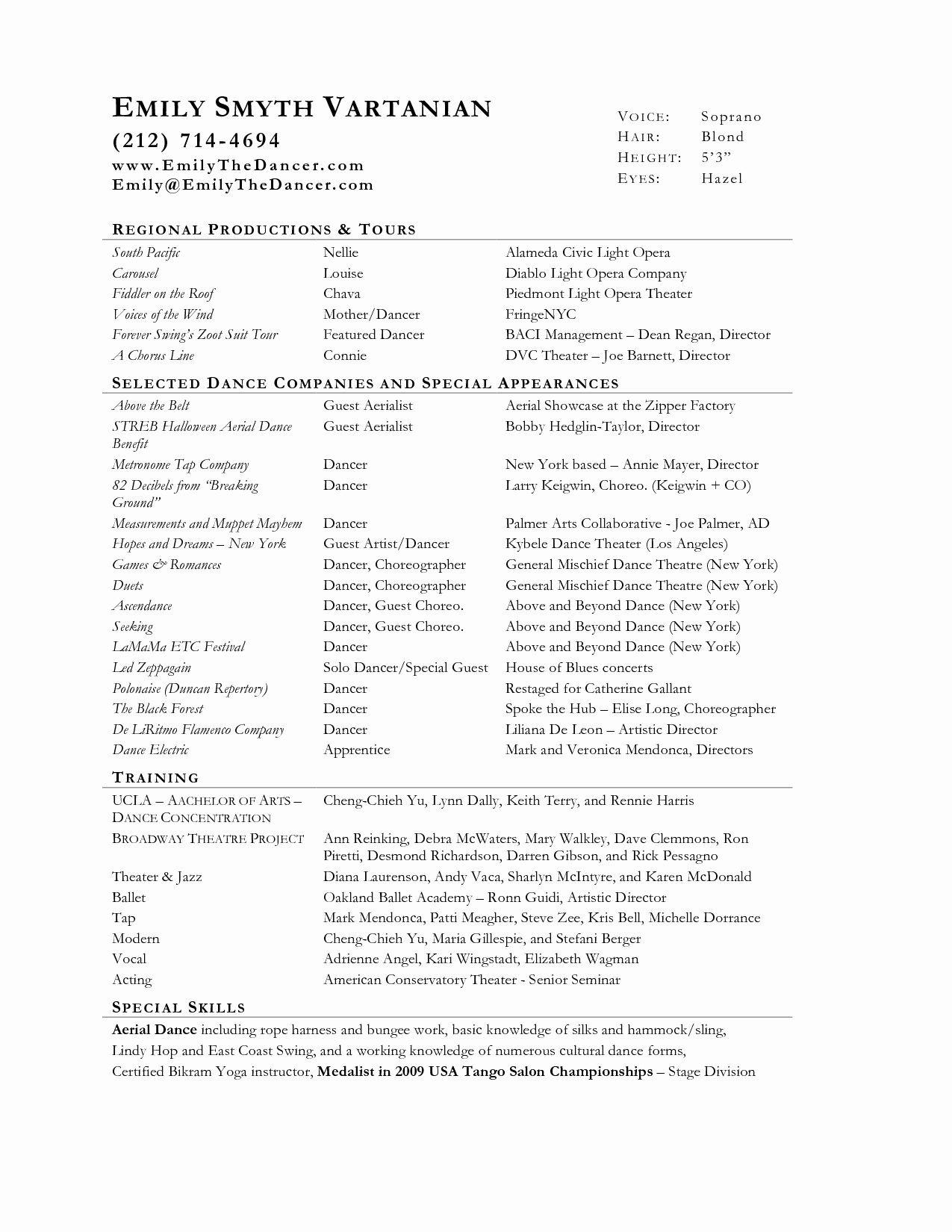 Musical theater Resume Beginner Acting Template for