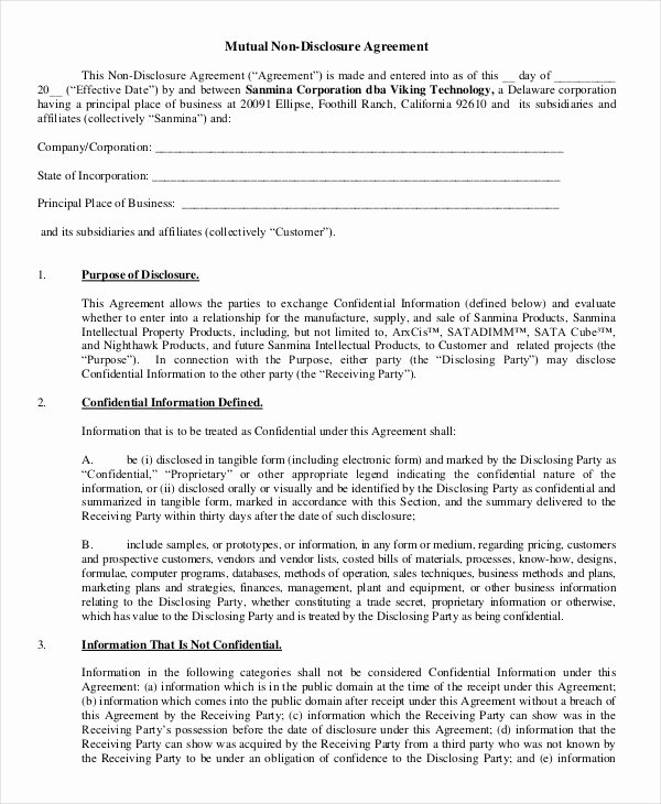 Mutual Non Disclosure Agreement form – 10 Free Word Pdf