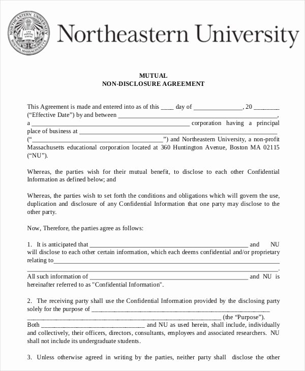 Mutual Non Disclosure Agreement form – 10 Free Word Pdf