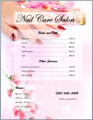 Nail Services Salon Price List Template
