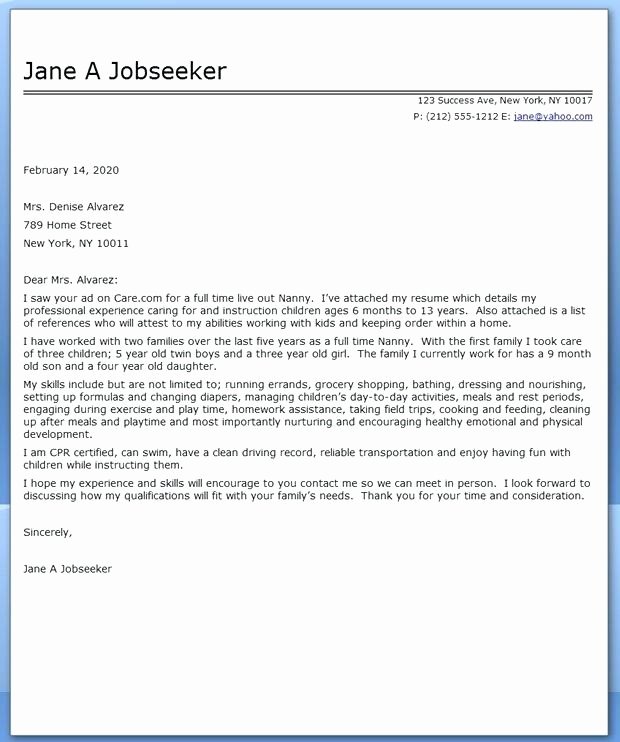 Nanny Cover Letter Templates