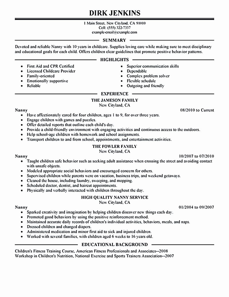 Nanny Resume Examples are Made for Those who are