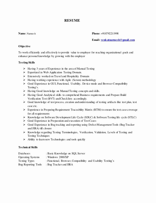 Narmesh 3 Yrs Manual Testing Resume