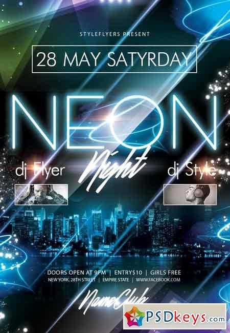 Neon Party Psd Flyer Template Cover Free