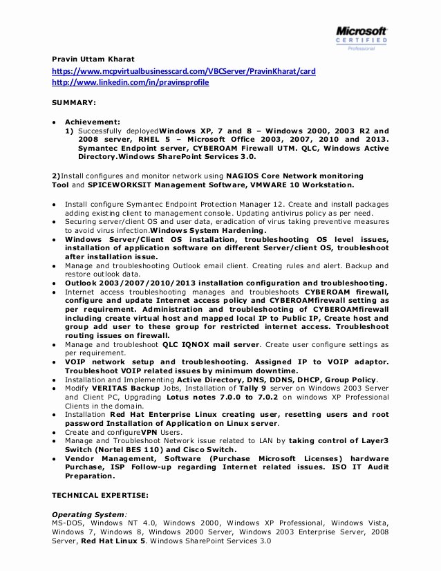 Network System Administrator Cv It Executive Resume