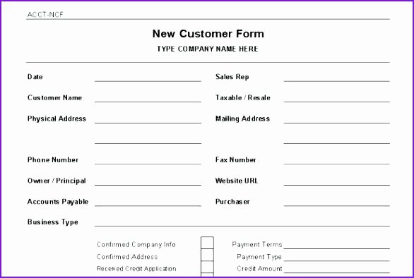 New Account Application form Template Customer Setup