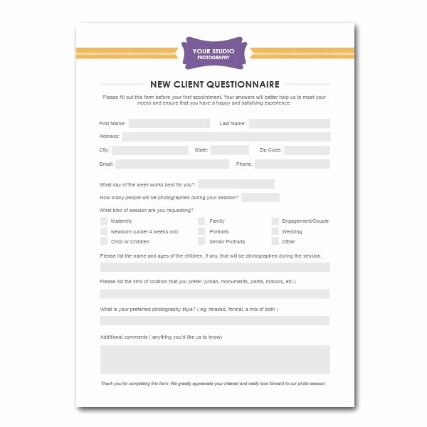 New Client Questionnaire form Template for Graphers