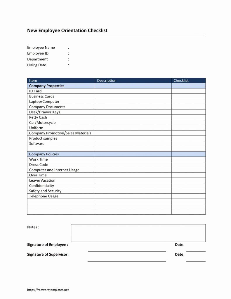 New Employee orientation Checklist Template