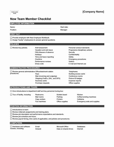 New Employee orientation Checklist Templates