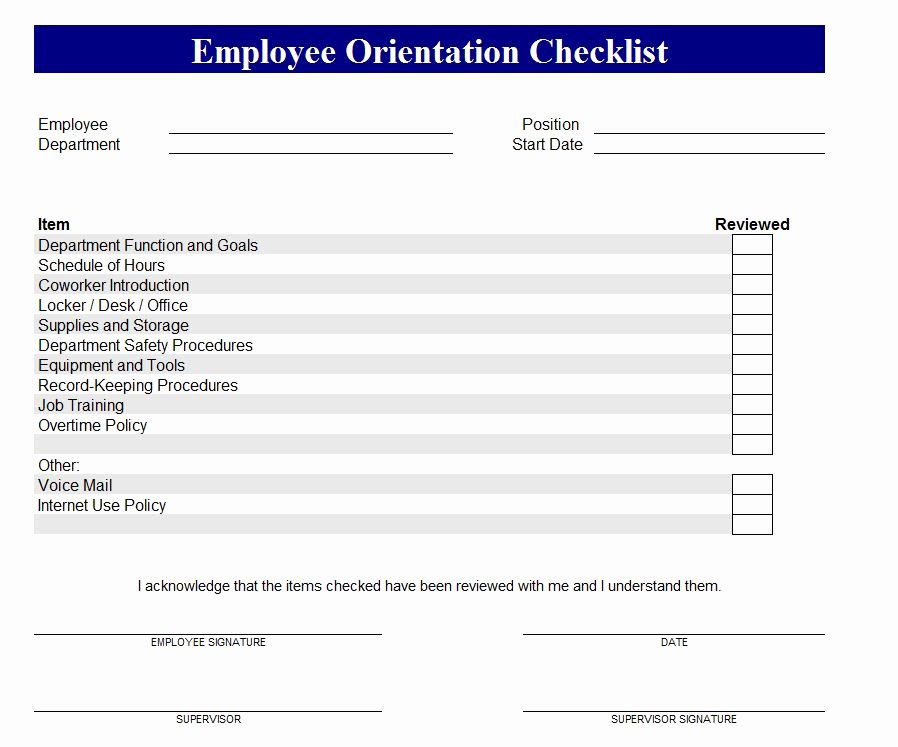 New Employee orientation Checklist