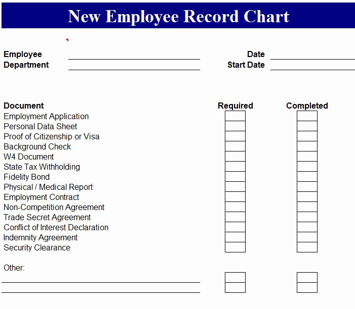 new employee record chart