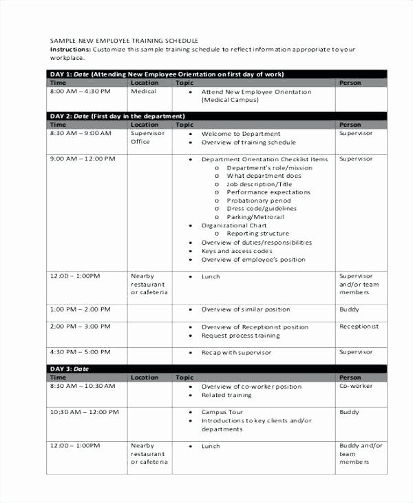 New Employee Training Schedule Annual Staff Plan Template