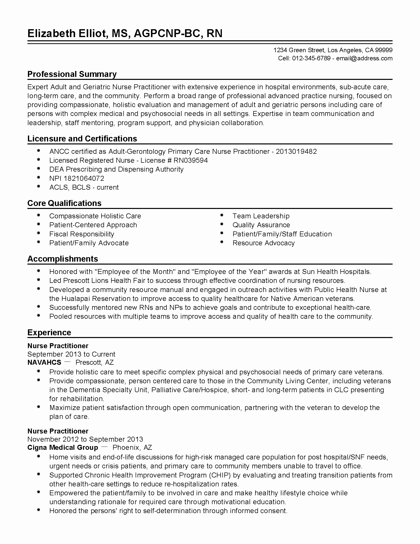 new graduate nurse practitioner resume sample