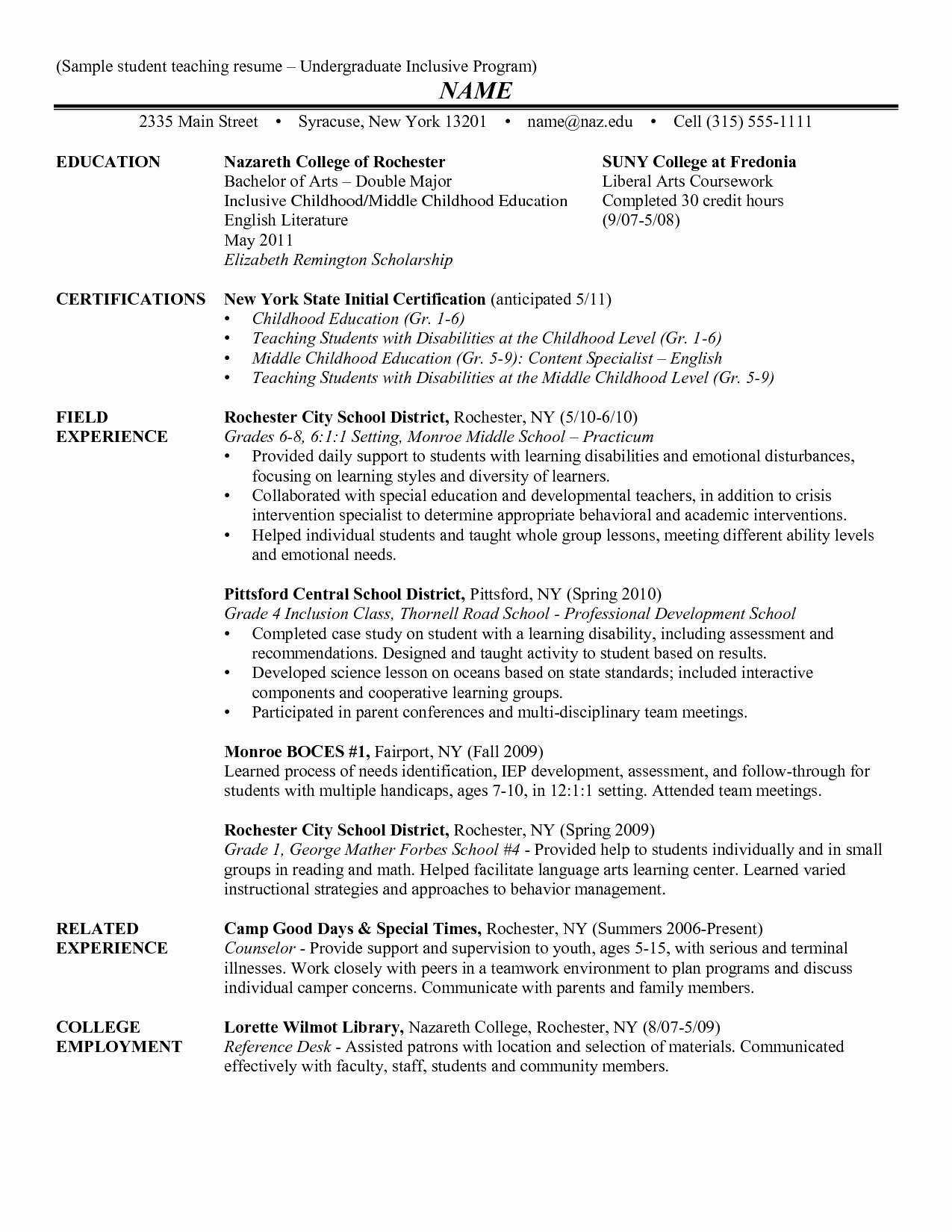 new graduate teacher resume examples