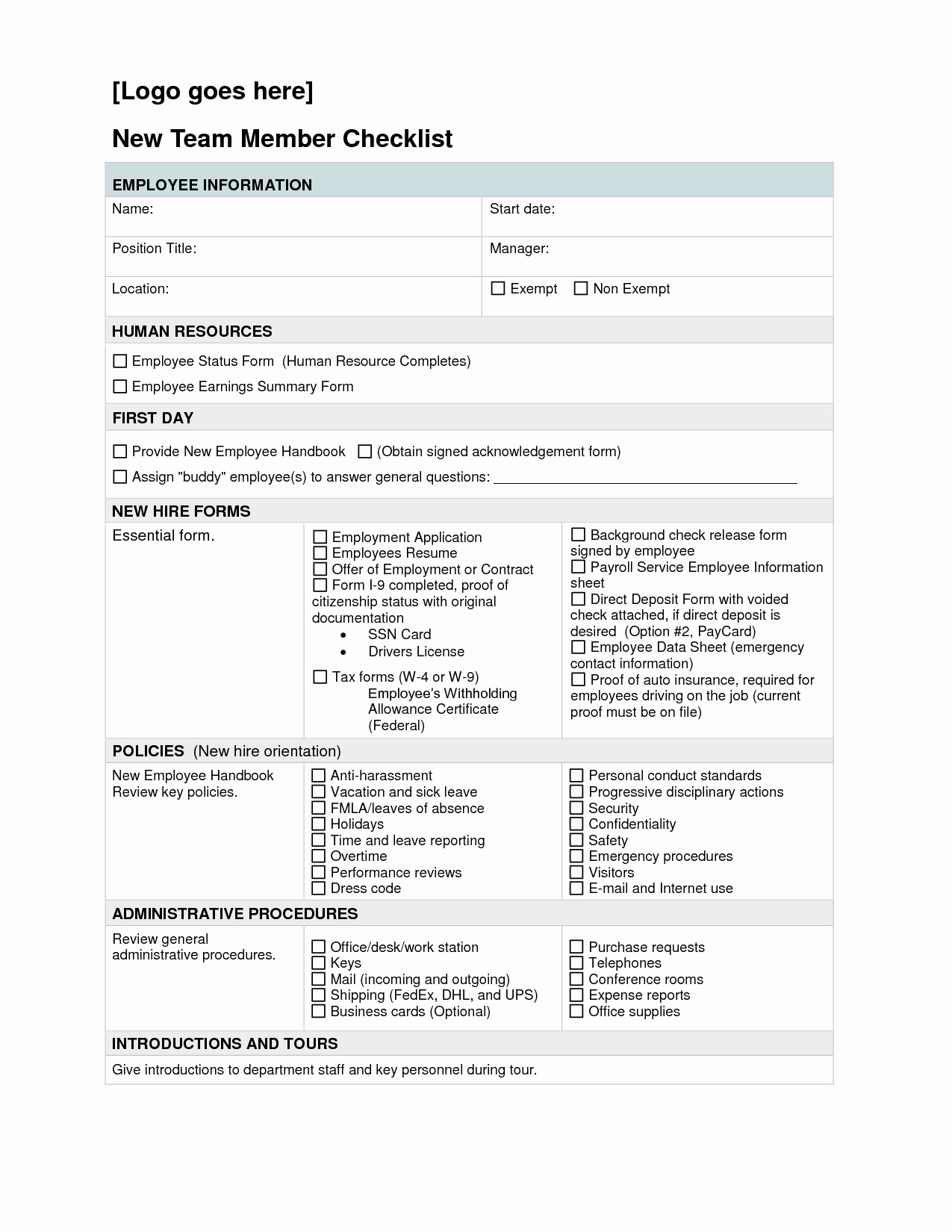 New Hire Checklist Full Version Employee forms