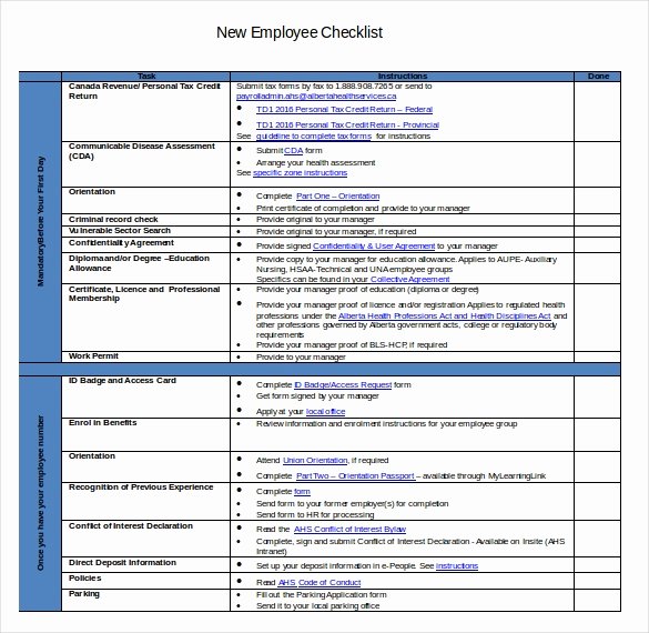 New Hire Checklist Templates – 16 Free Word Excel Pdf