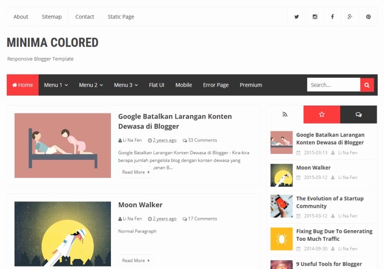 New Minima Colored Blogger Template • Templates 2017
