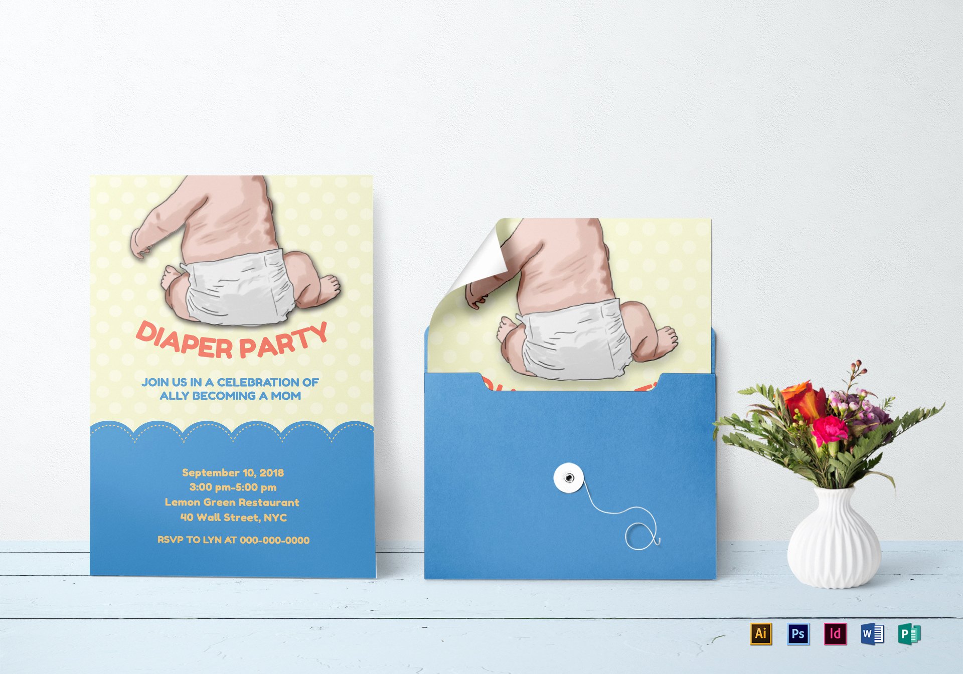 New Mom Diaper Party Invitation Design Template In Psd
