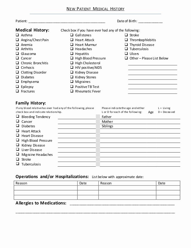New Patient forms New Patient Medical History