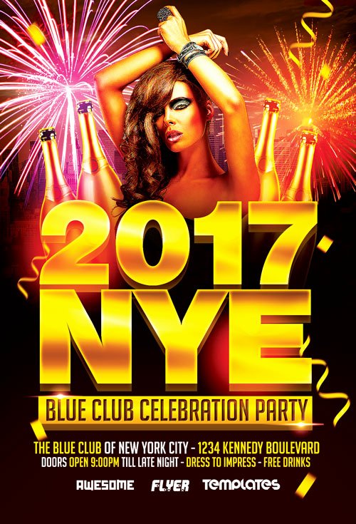 New Years Eve Party Celebration Flyer Template
